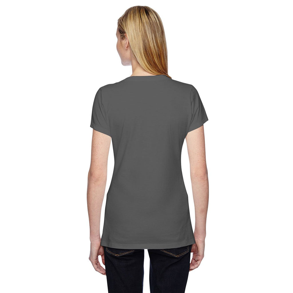 Fruit of the Loom Women's Charcoal Grey 4.7 oz. Sofspun Jersey Junior V-Neck T-Shirt