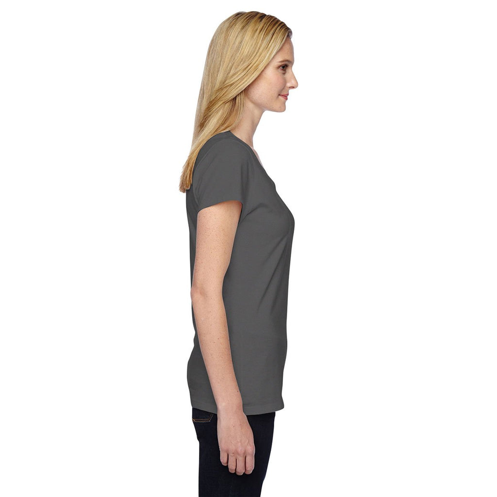 Fruit of the Loom Women's Charcoal Grey 4.7 oz. Sofspun Jersey Junior V-Neck T-Shirt