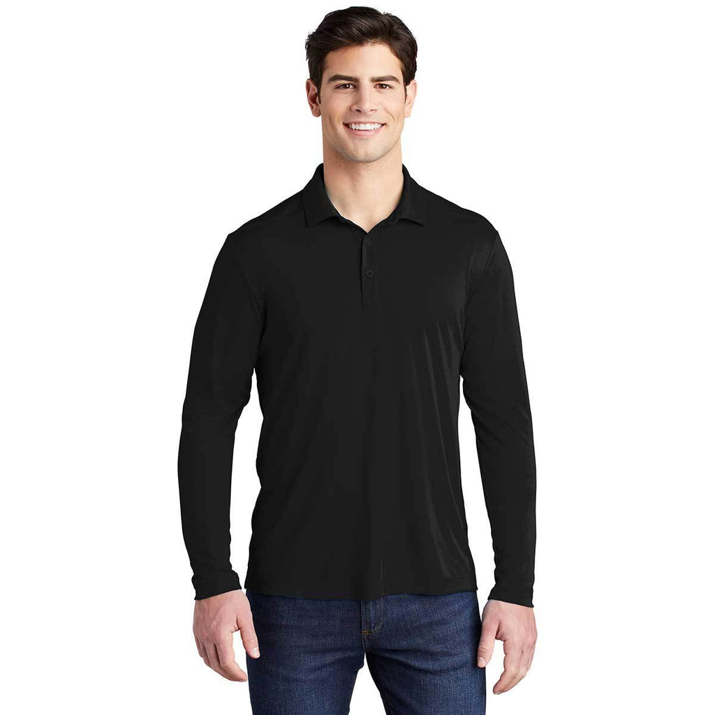Sport-Tek Men's Black Posi-UV Pro Long Sleeve Polo