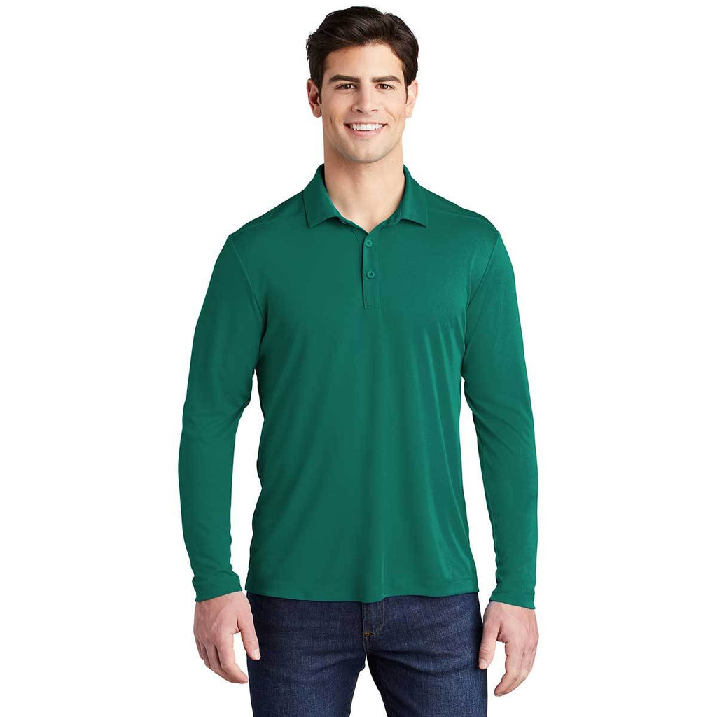 Sport-Tek Men's Marine Green Posi-UV Pro Long Sleeve Polo