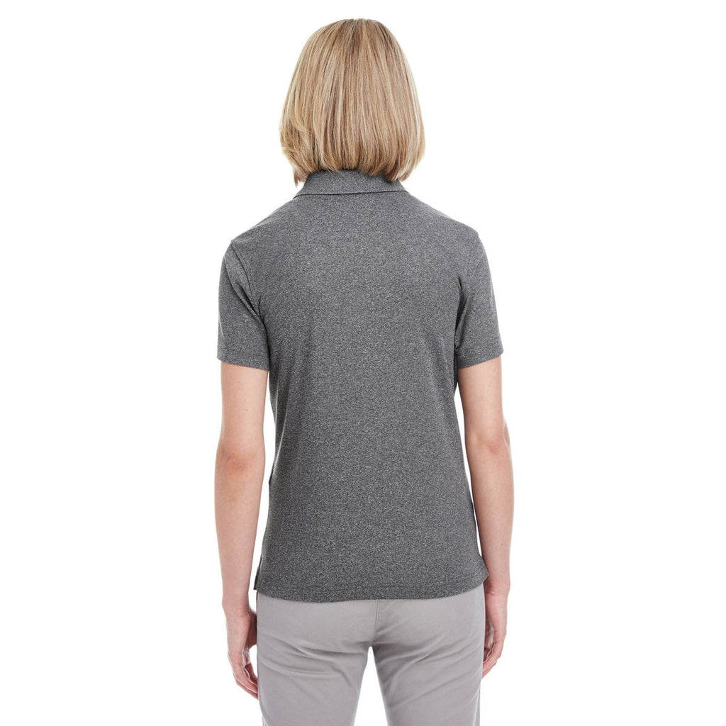UltraClub Women's Black Heather Heathered Pique Polo