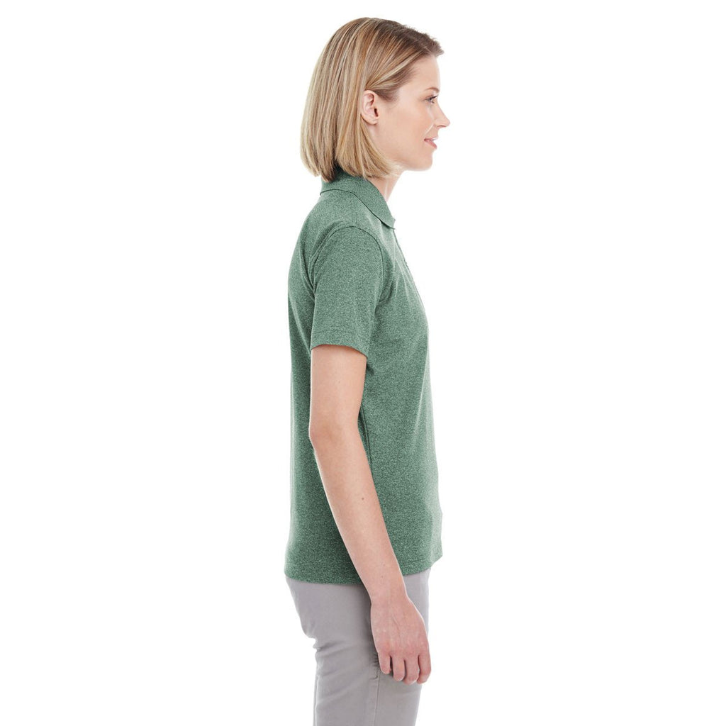 UltraClub Women's Forest Green Heather Heathered Pique Polo