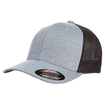 FlexFit Heather/Black Adult Poly Melange Stretch Mesh Cap