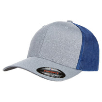 FlexFit Heather/Royal Adult Poly Melange Stretch Mesh Cap