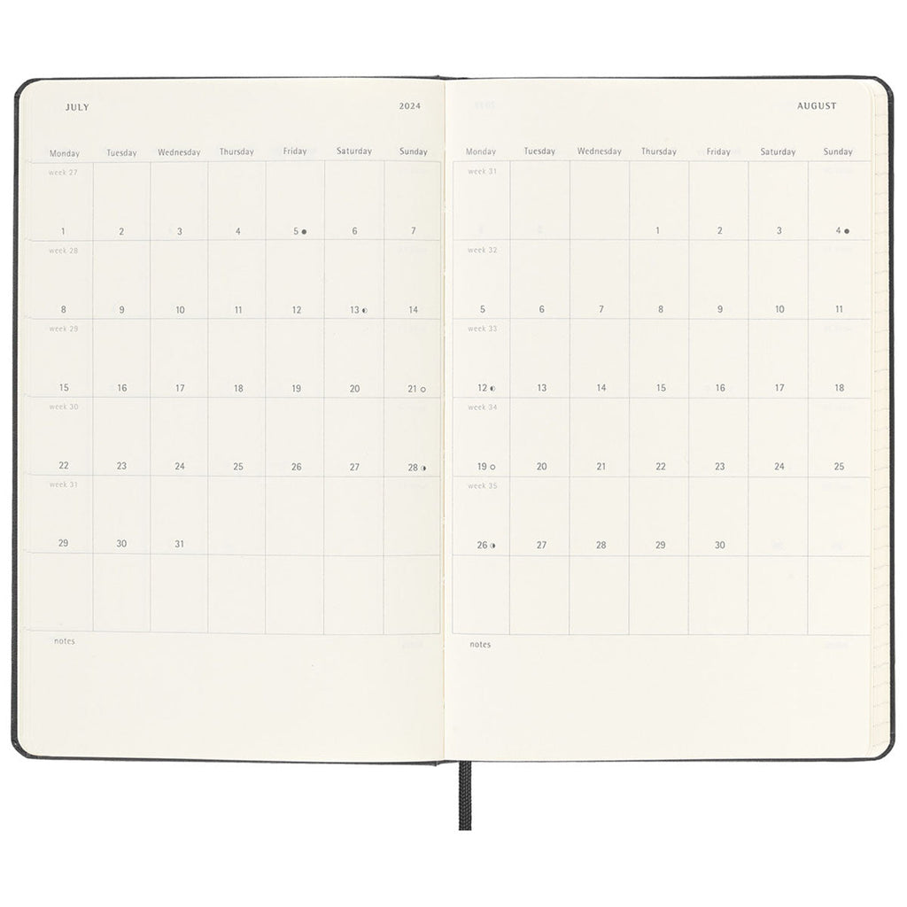 Moleskine Black Hard Cover Large 12-Month Weekly 2024 Planner