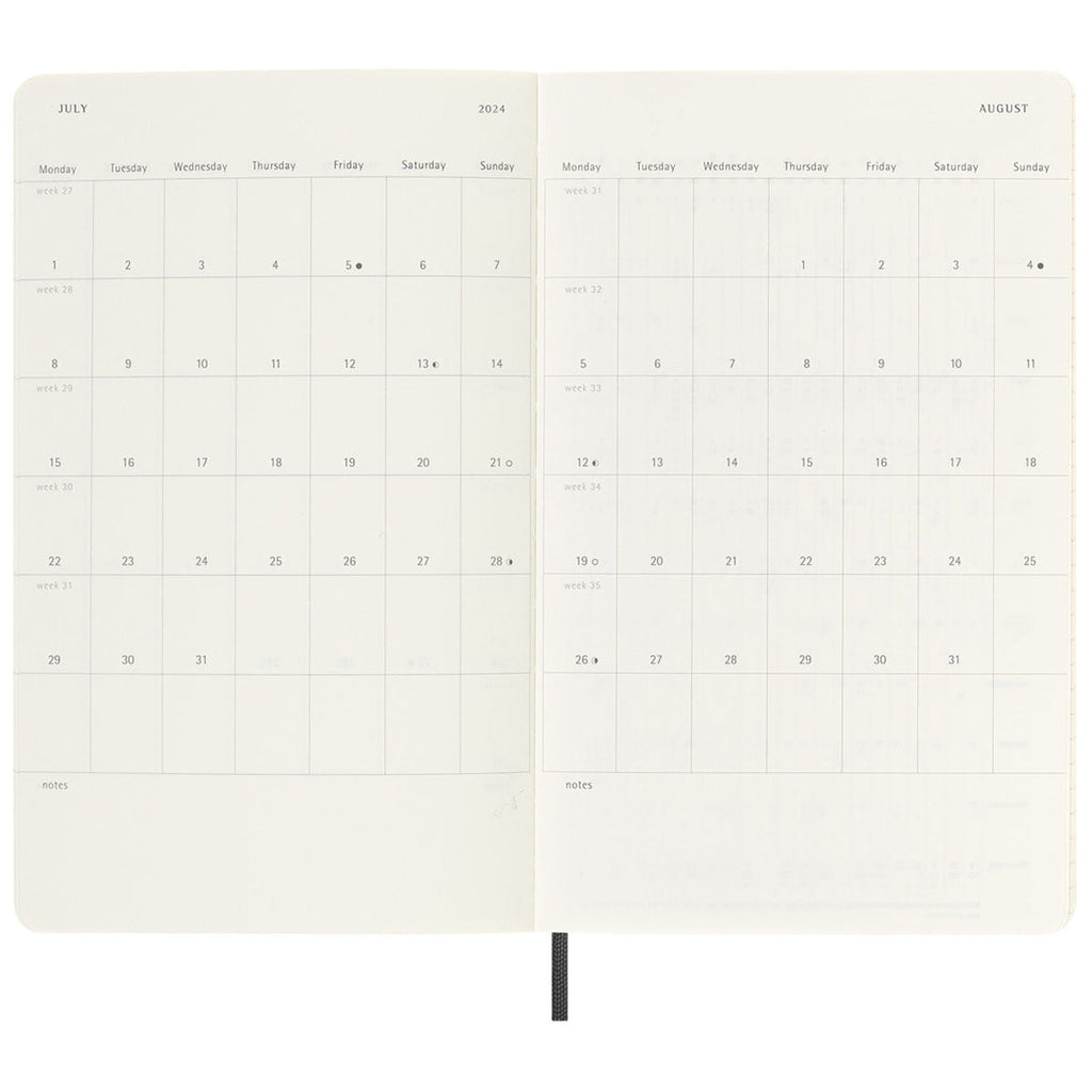 Moleskine Black Soft Cover Large 12-Month Weekly 2024 Planner