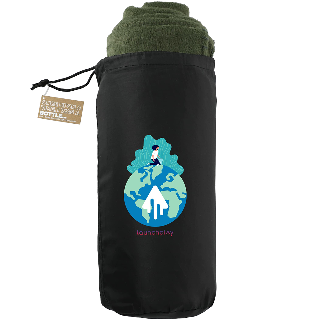 Leed's Green 100% Recycled PET Fleece Blanket with Canvas Pouch