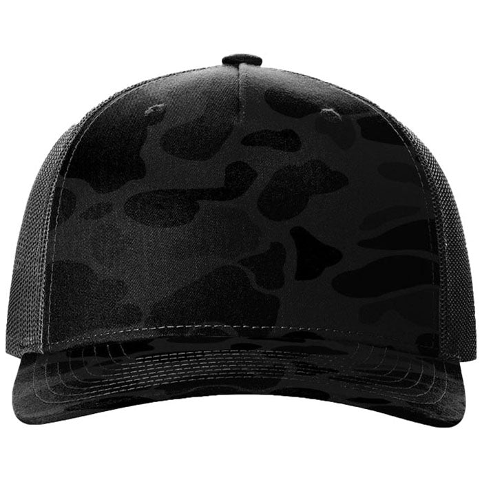 Richardson Sable Duck Camo/Black Printed Five-Panel Trucker