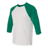 Bella + Canvas Unisex White/Kelly 3/4 Sleeve Baseball T-Shirt