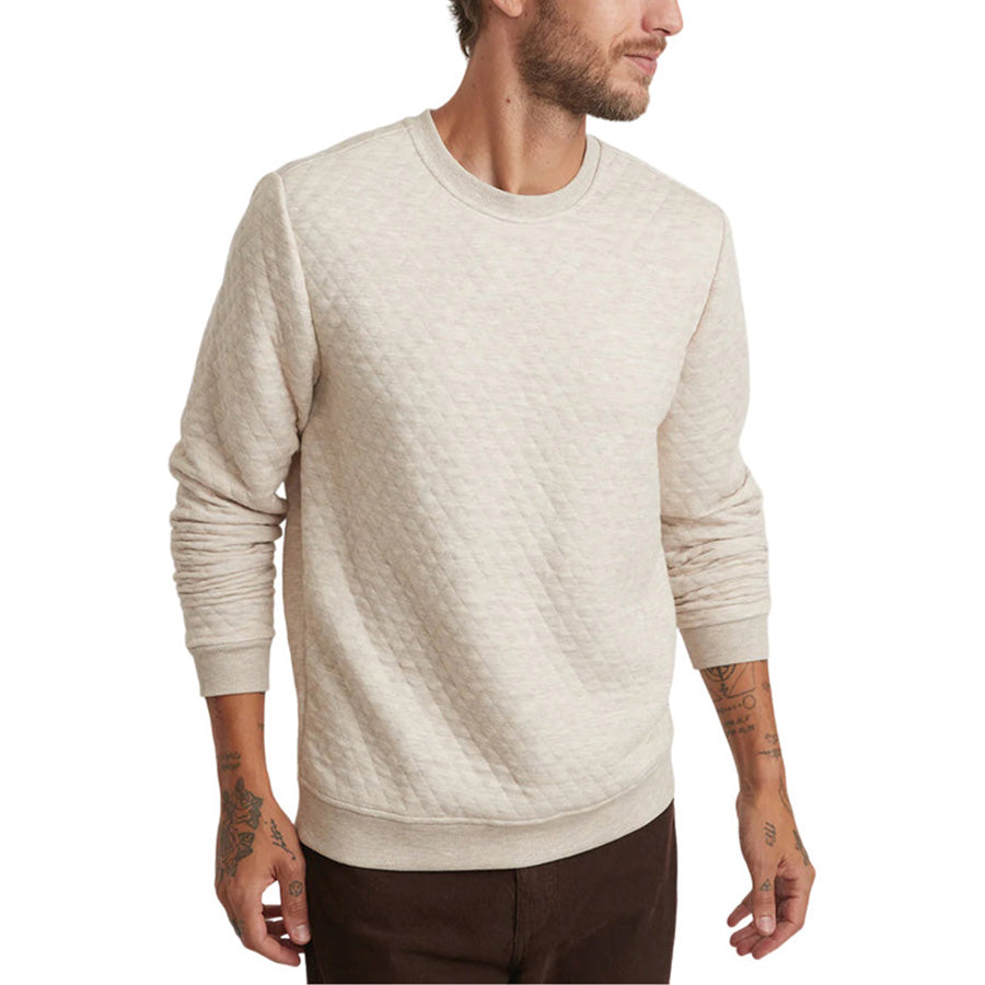 Marine Layer Men's Oat Heather Corbet LW Diamond Quilted Crewneck
