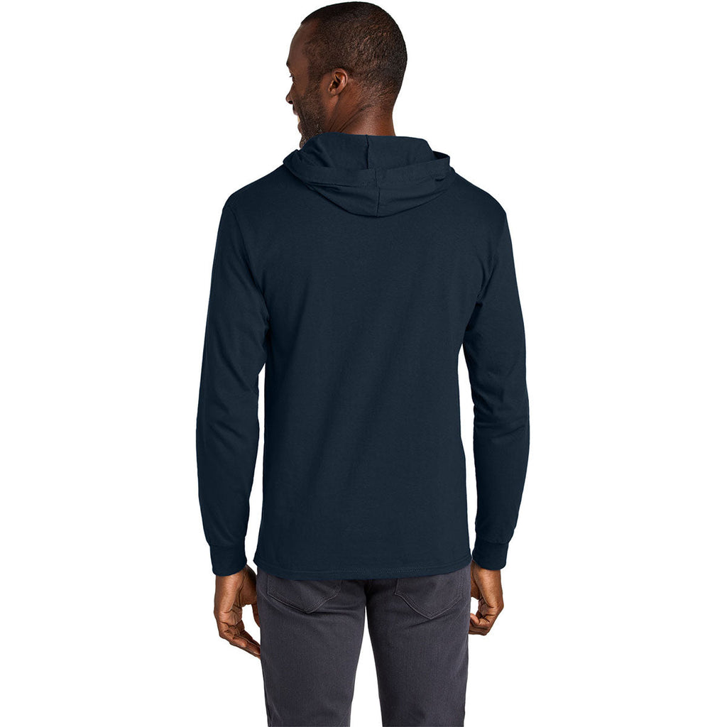 Jerzees Classics Unisex J. Navy Cotton Long Sleeve Hooded T-Shirt