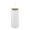 Hit White 20 Oz. Ribbed Borosilicate Glass Can With Bamboo Lid