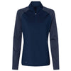 Adidas Women's Team Navy Blue Stripe Block Quarter-Zip Pullover