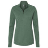 adidas Women's Green Oxide Melange 3-Stripes Quarter Zip Pullover