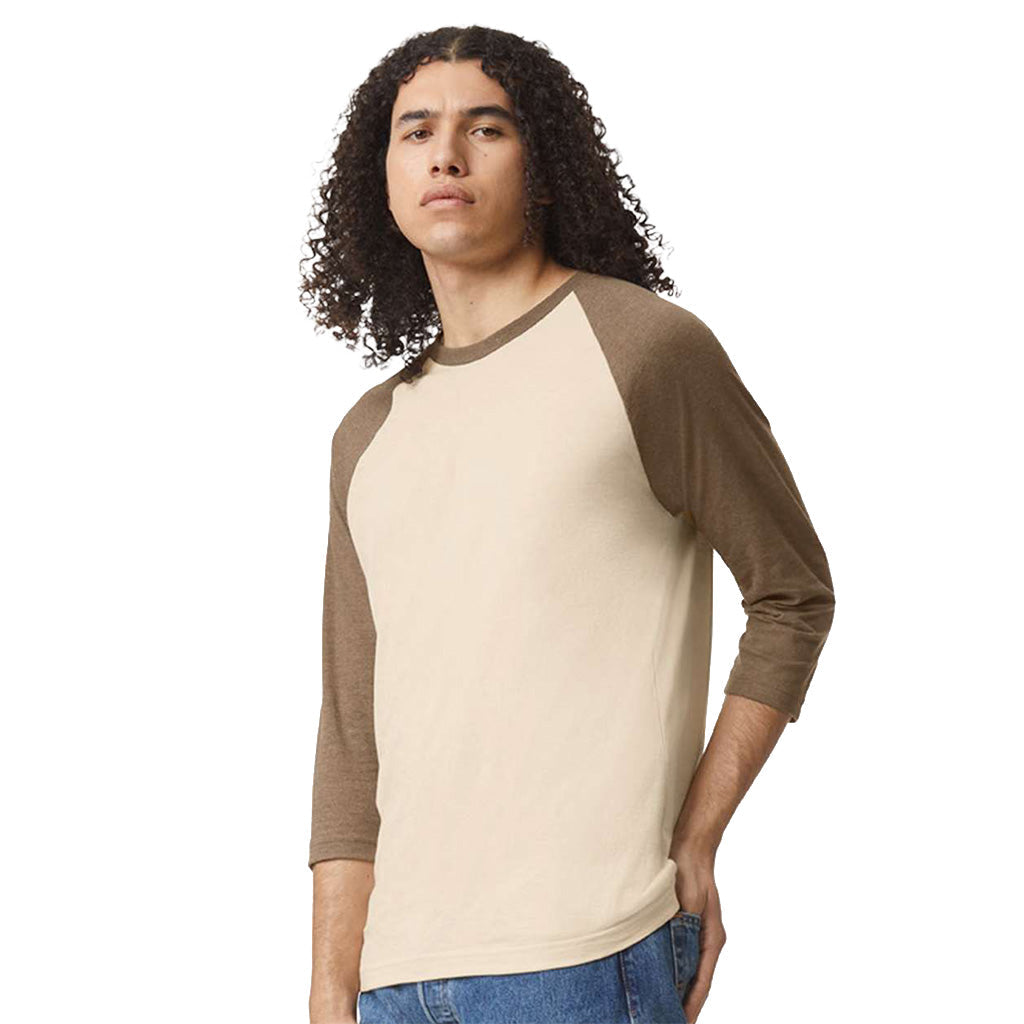 American Apparel Unisex Heather Bone/Heather Army CVC Three-Quarter Sleeve Tee