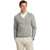 Brooks Brothers Men's Light Shadow Grey Heather Cotton Stretch V-Neck Sweater