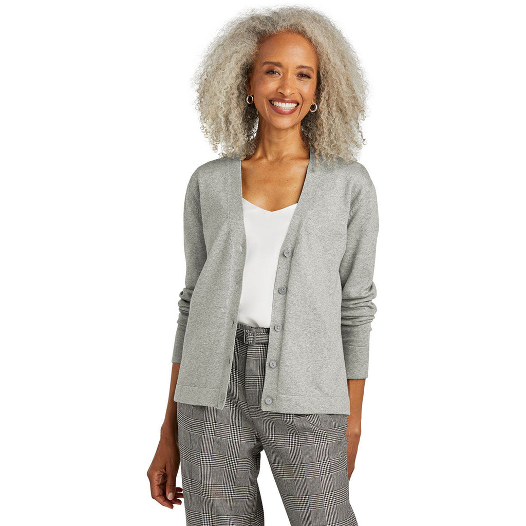 Brooks Brothers Women's Light Shadow Grey Heather Cotton Stretch Cardigan Sweater
