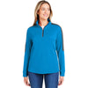 Core 365 Women's Electric Blue/Carbon Market Snag Protect Mesh Colorblock Quarter-Zip Pullover
