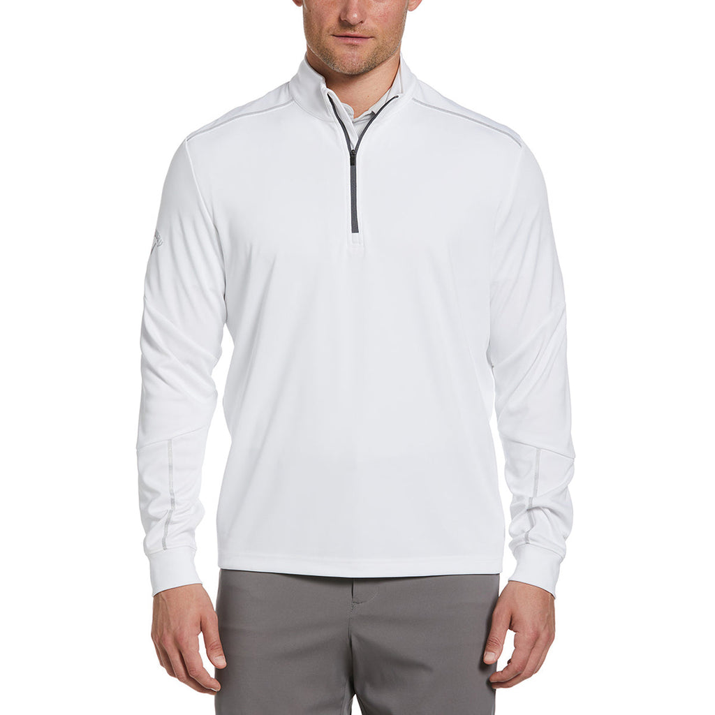 Callaway Men's White Long Sleeve Water Repellent Quarter Zip Mock with Reflection