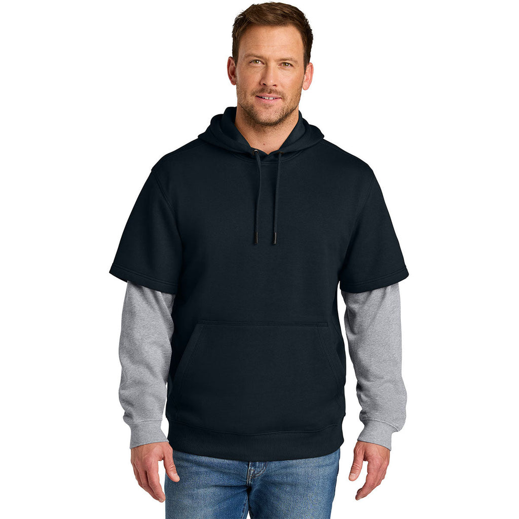 CornerStone Men's Navy/Heather Grey Touch Fleece Layered Hoodie