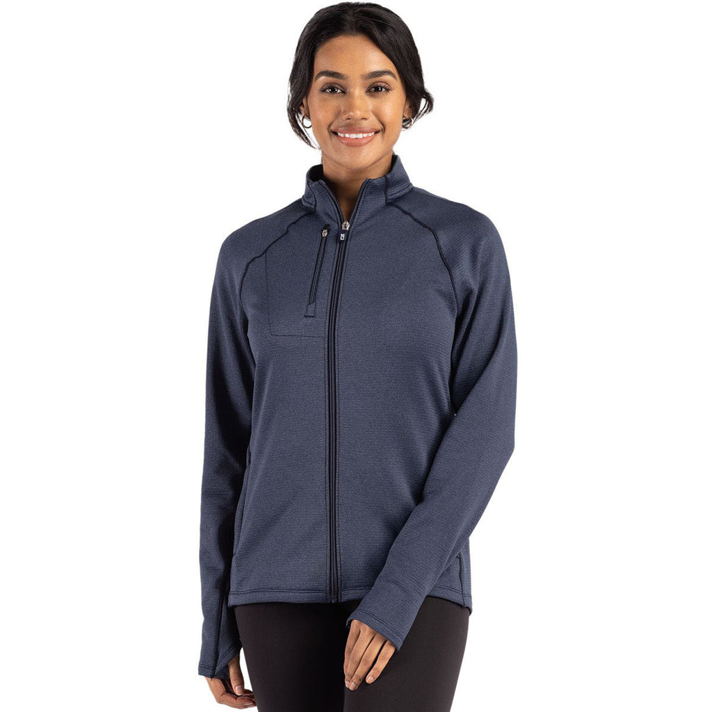 Cutter & Buck Women's Navy Blue Heather Peshastin Fleece Recycled Full Zip Jacket