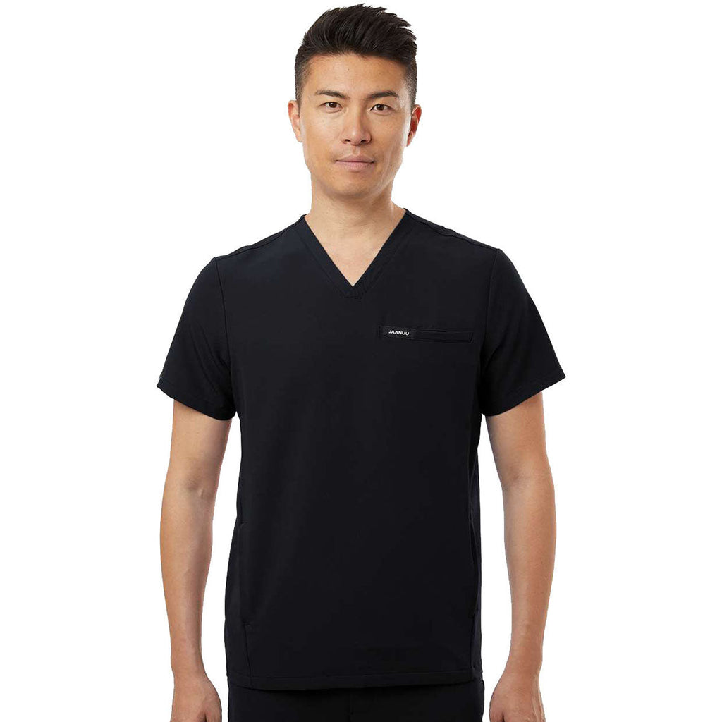 Jaanuu Men's Black Platt 3-Pocket Scrub V-Neck Top