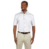 Harriton Men's White Easy Blend Short-Sleeve Twill Shirt with Stain-Release