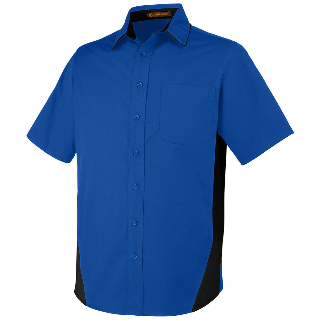Harriton Men's True Royal/Black Flash Colorblock Short Sleeve Shirt