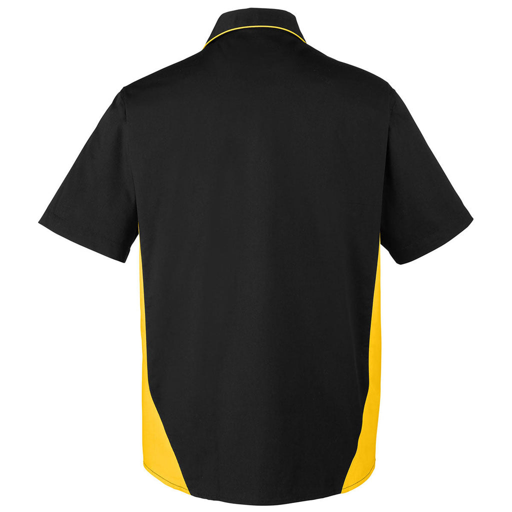 Harriton Men's Black/Sunray Yellow Tall Flash Colorblock Short Sleeve Shirt