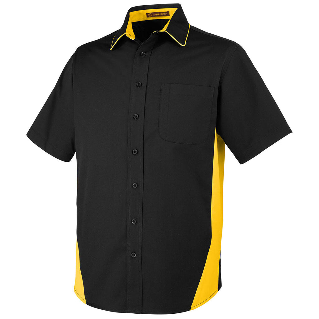 Harriton Men's Black/Sunray Yellow Tall Flash Colorblock Short Sleeve Shirt