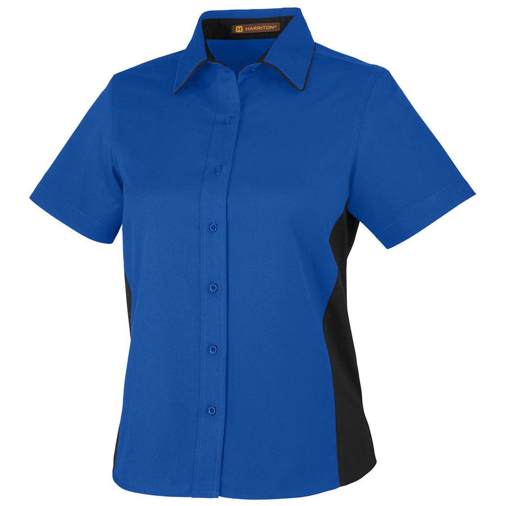 Harriton Women's True Royal/Black Flash Colorblock Short Sleeve Shirt