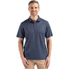 Cutter & Buck Men's Navy Blue Pike Eco Shadow Check Print Recycled Polo