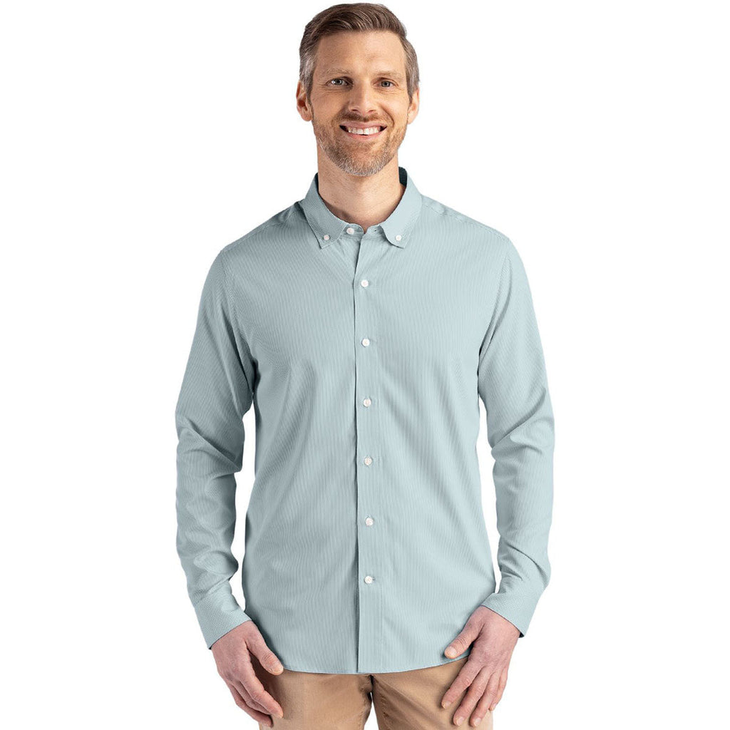 Cutter & Buck Men's Hunter/White Skyline Epic Confidence Recycled Pinstripe Long Sleeve Dress Shirt