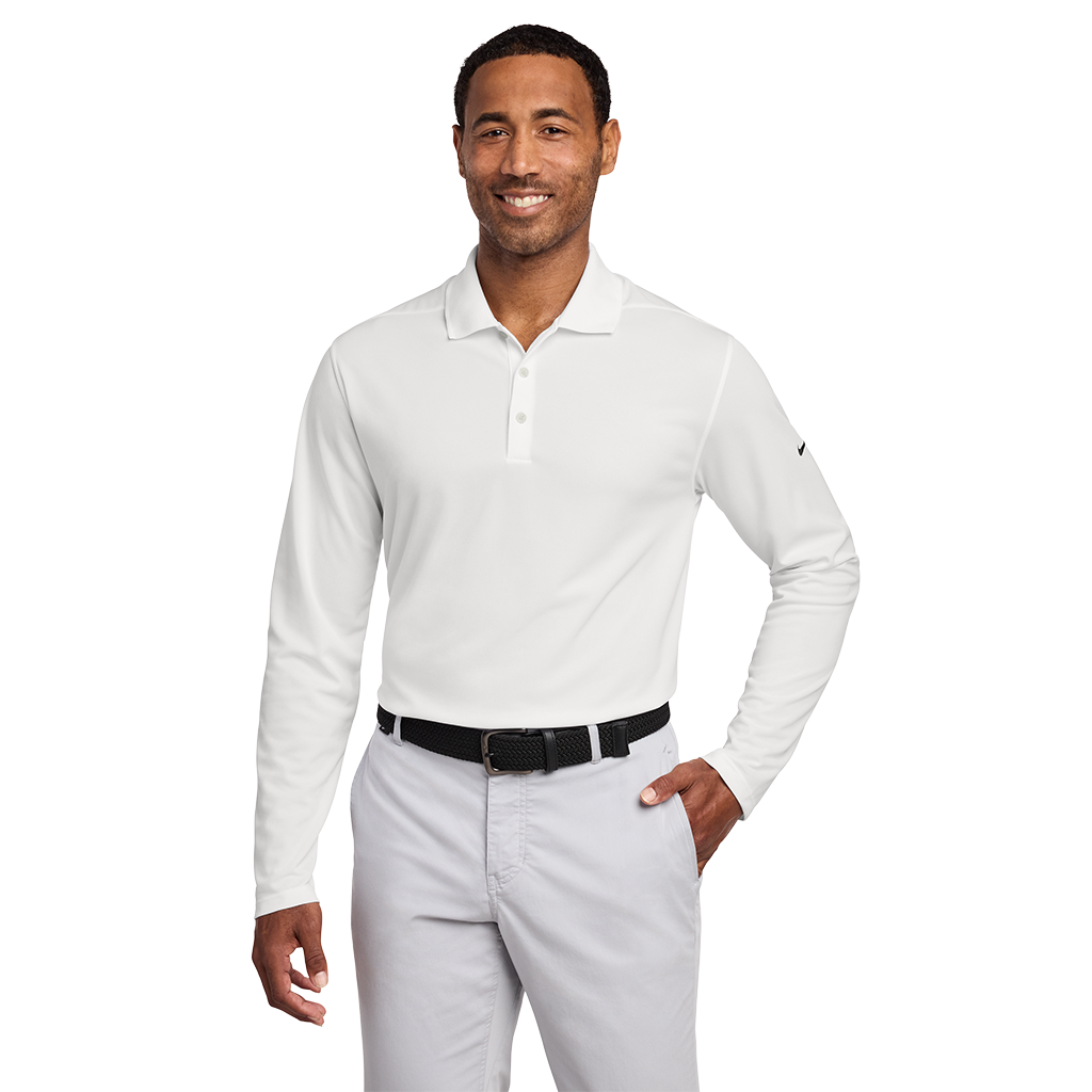 Nike White Dri-FIT Micro Pique 2.0 Long Sleeve Polo