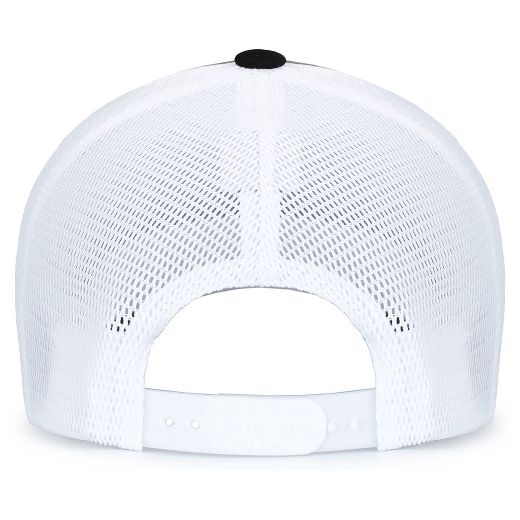 Pacific Headwear Heather Grey/White/BlackContrast Stitch Trucker Pacflex Snapback Cap