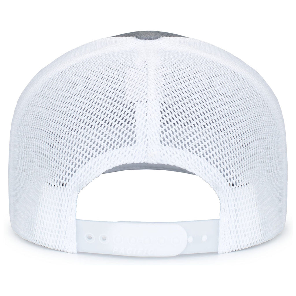 Pacific Headwear Heather Grey/White/Heather GreyContrast Stitch Trucker Pacflex Snapback Cap