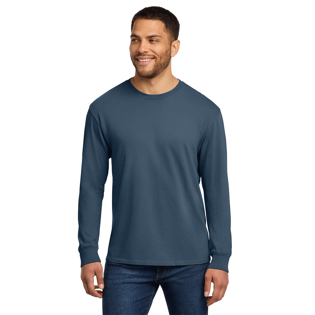 Port & Company Unisex Denim Blue Beach Wash Garment-Dyed Long Sleeve Tee