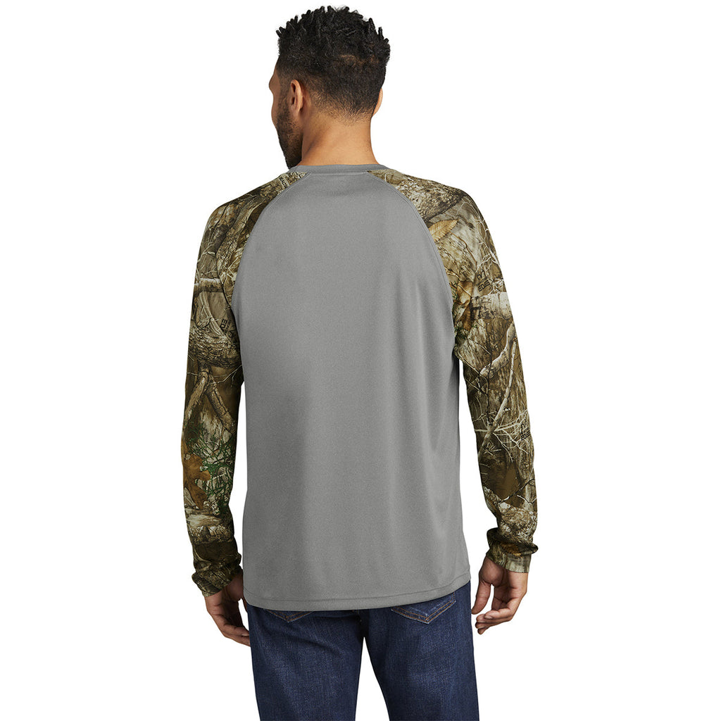 Russell Outdoors Men's Grey Concrete Heather/ Realtree Edge Realtree Colorblock Performance Long Sleeve Tee