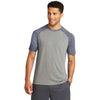 Sport-Tek Men's True Navy Heather/Light Grey Heather PosiCharge Tri-Blend Wicking Raglan Tee