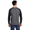 Sport-Tek Men's Black Triad Solid/Dark Grey Heather PosiCharge Long Sleeve Tri-Blend Wicking Raglan Tee