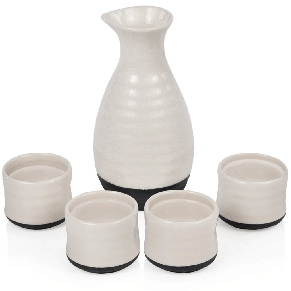True Cream Fervor 5-Piece Hand Painted Ceramic Sake Set