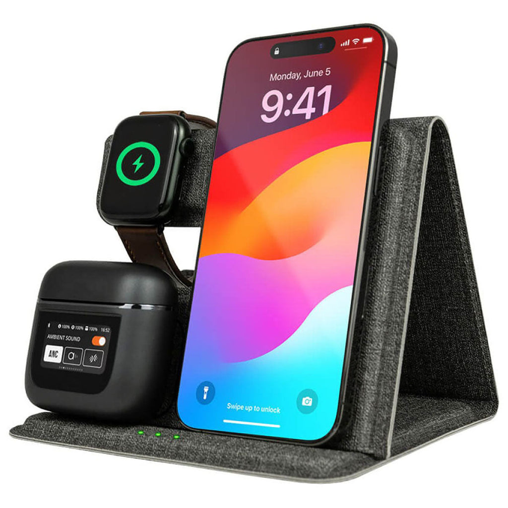 Tangelo Grey ChargePro 3 in 1 Foldable Wireless Charger