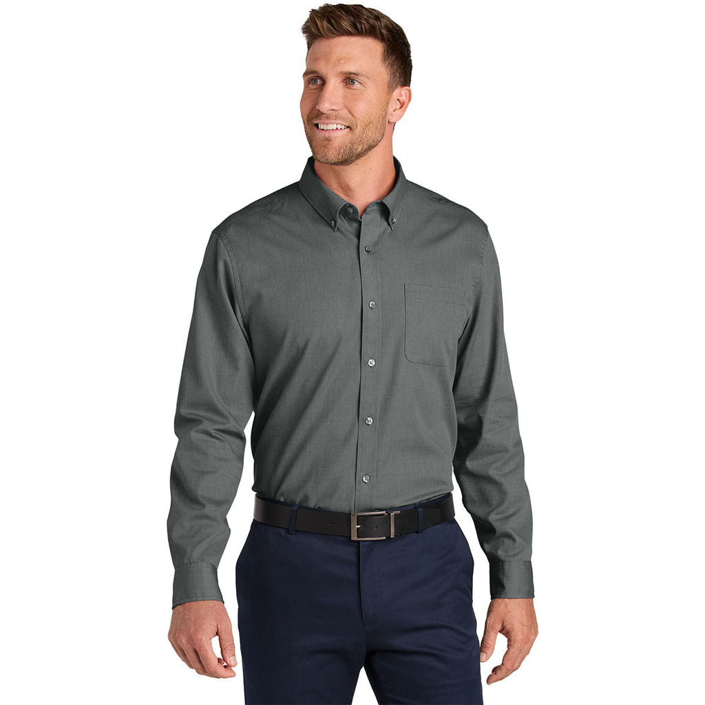 Port Authority Men's Deep Black Long Sleeve Nailhead Easy Care Shirt