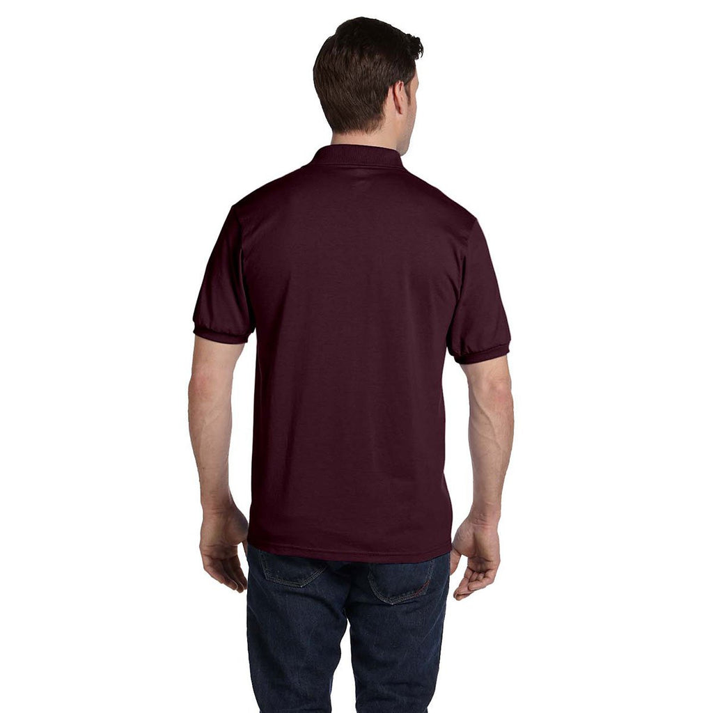 Hanes Men's Maroon 5.2 oz. 50/50 EcoSmart Jersey Knit Polo