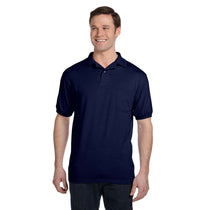 Hanes Men's Navy 5.2 oz. 50/50 EcoSmart Jersey Pocket Polo