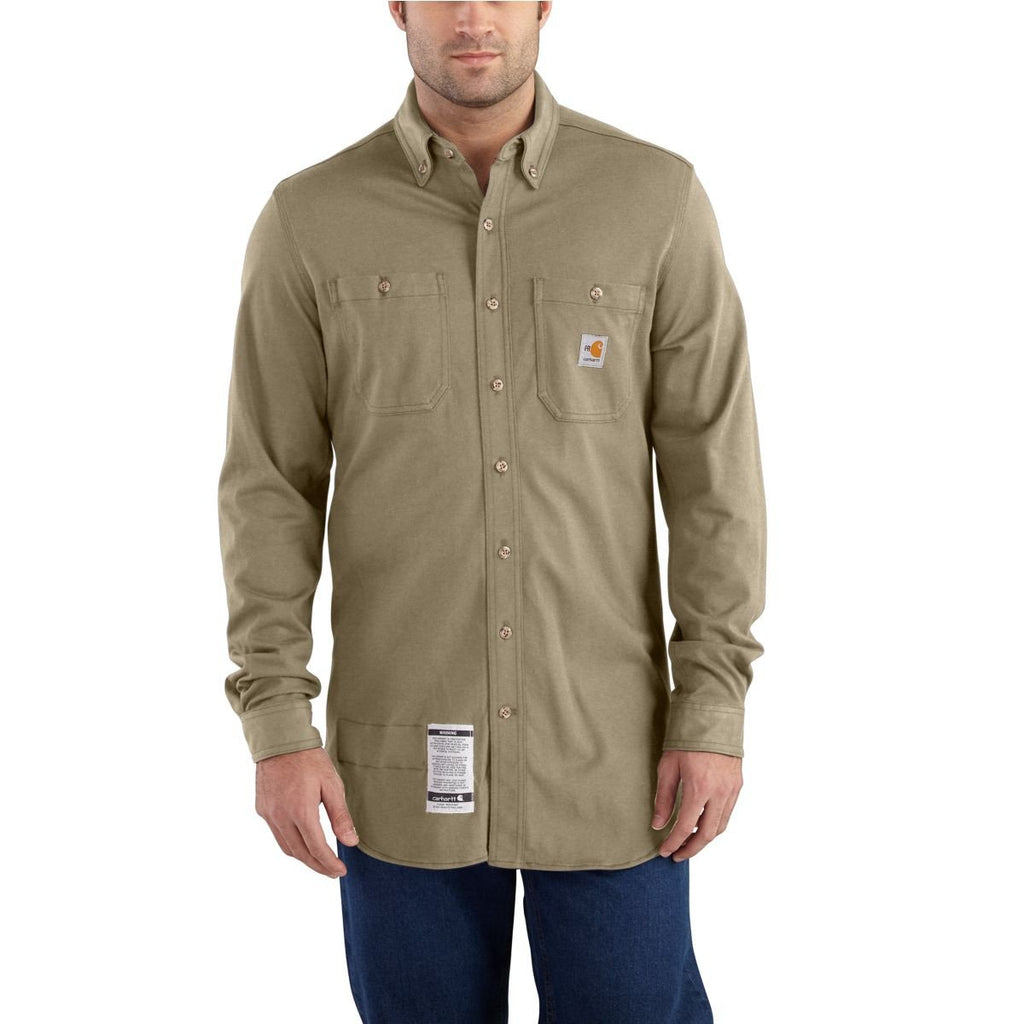 Carhartt Men's Khaki Flame-Resistant Force Cotton Hybrid Shirt