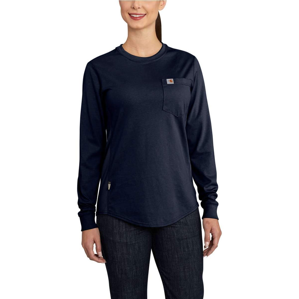 Carhartt Women's Dark Navy Force Cotton Long-Sleeve Crewneck T-Shirt