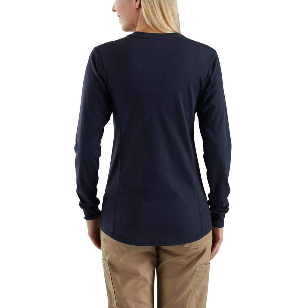 Carhartt Women's Dark Navy Force Cotton Long-Sleeve Henley