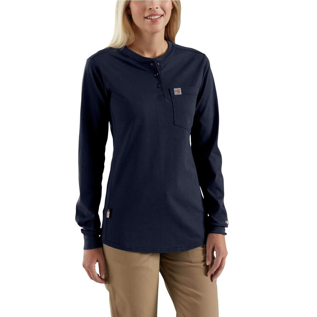 Carhartt Women's Dark Navy Force Cotton Long-Sleeve Henley