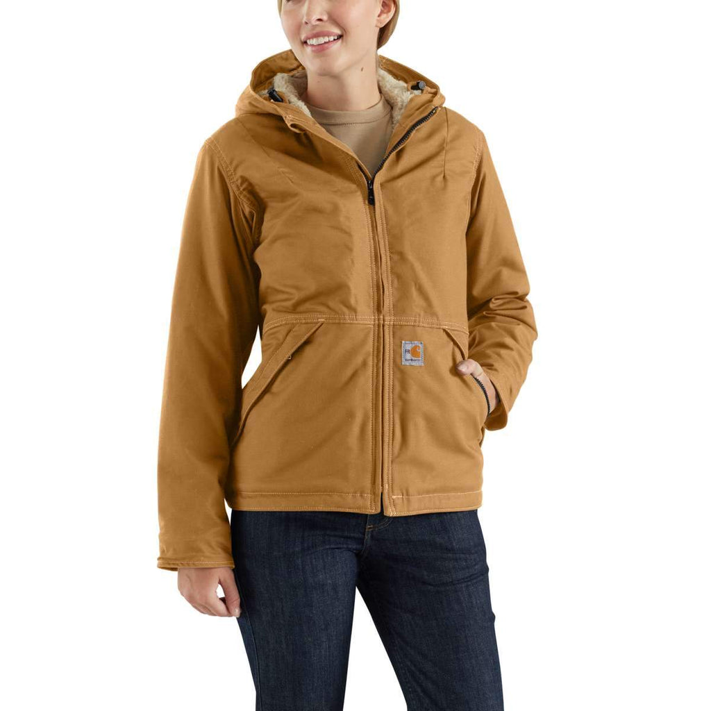 Carhartt Women's Carhartt Brown Full Swing Quick Duck Sherpa-Lined Flame-Resistant Jacket